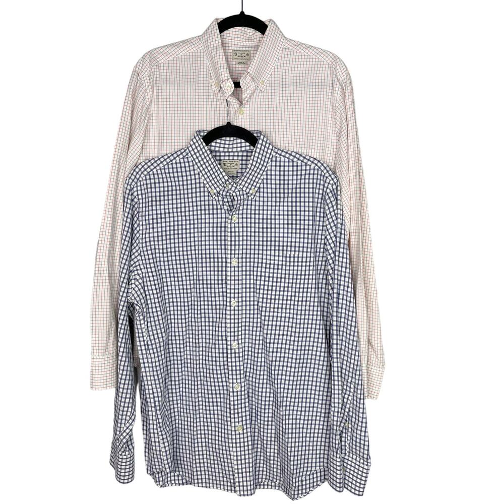 J Crew Mens Medium M Set of 2 Plaid Button Down Dress Shirts White Blue Cotton